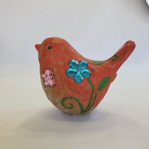 Vintage Carved Concrete Bird Figurine Sculpture Orange Home Decor